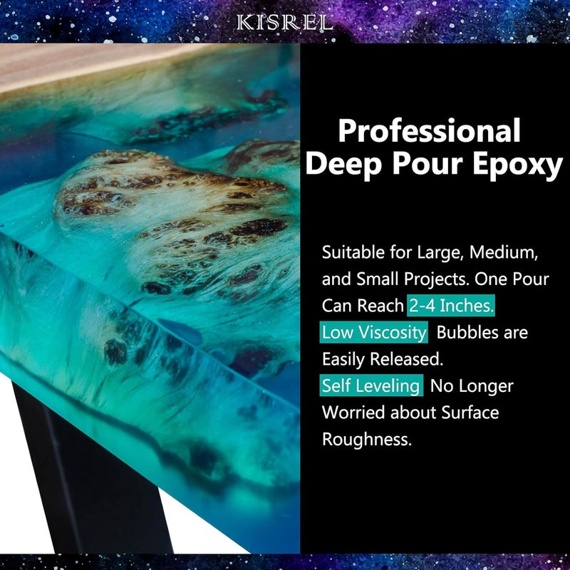 KISREL Deep Pour Epoxy Resin, 96OZ Resin Epoxy Kit (2:1) for 2-4 Inch Pour Depths，Bubble Free, Low Odour, Crystal Clear Casting Resin for Bar Tops, Table Tops, River Tables, Wood Fillers, Crafts - Image 3